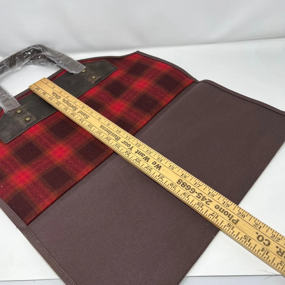 Pendleton Red Burgundy Ombre Wool Fireplace Log Carrier Leather Firewood NWT
